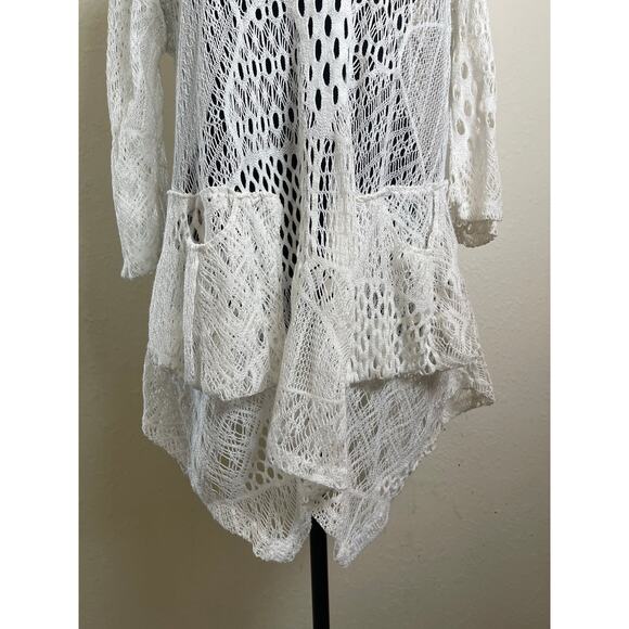 Lily Women's Crochet Open Knit Asymmetric Top White L Whimsical Mermaid Boho - Picture 12 of 16